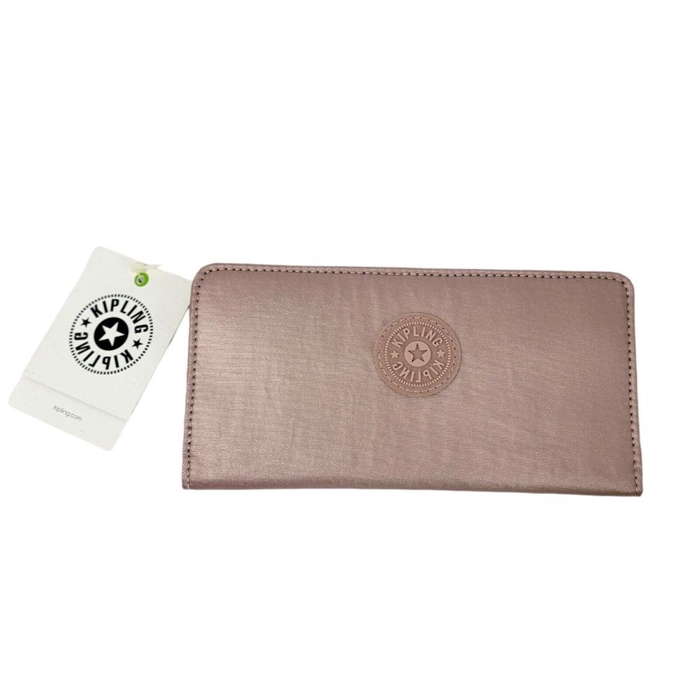 Kipling Joanna 6CX Wallet Rose Gold Metallic Nylon Zip RFID Protection Organizer